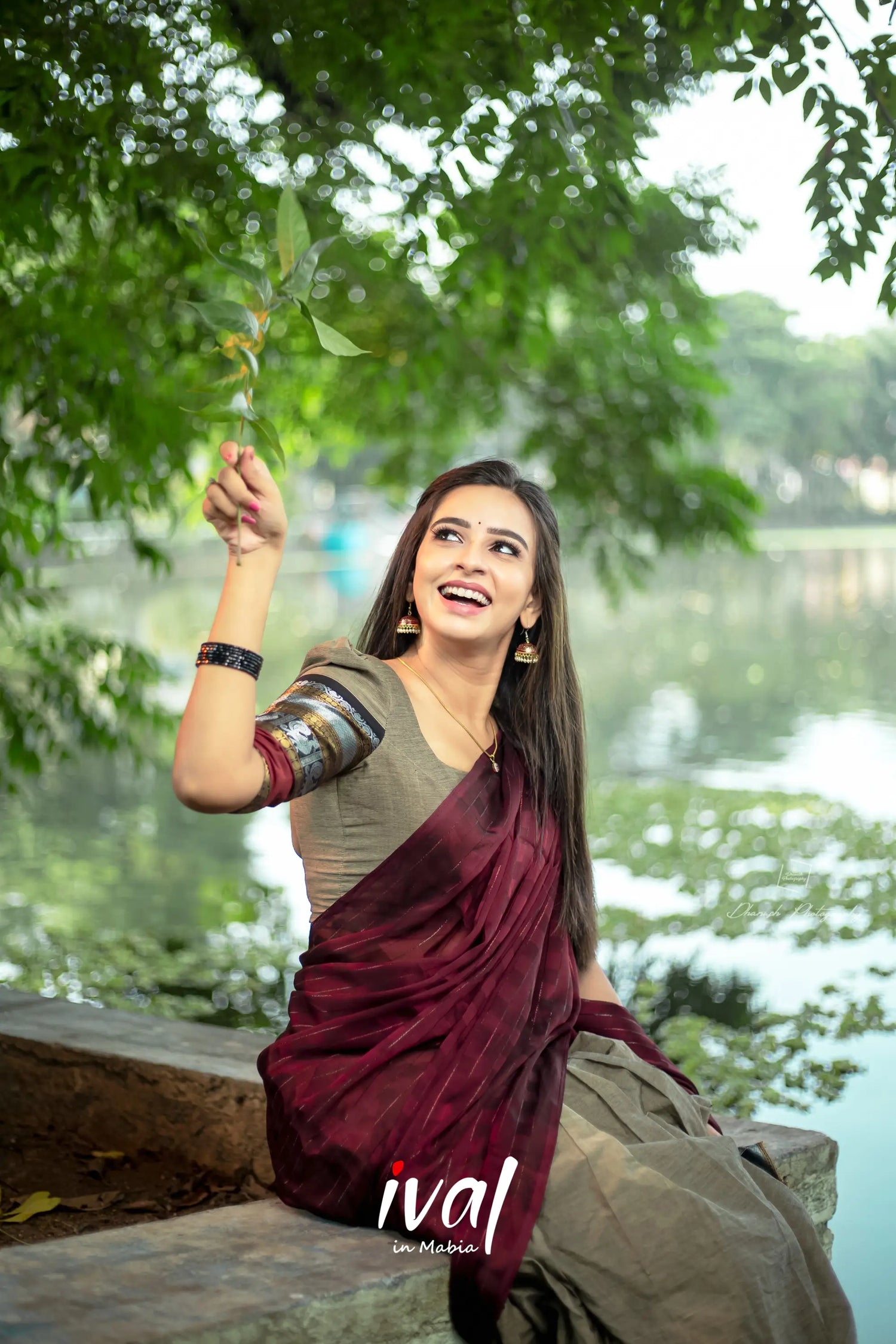 Padmaja - Greyish Brown And Dark Maroon Cotton Halfsaree Half Sarees