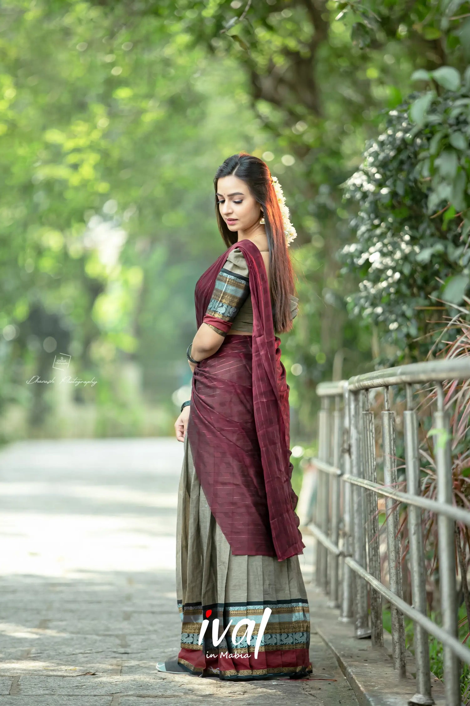 Padmaja - Greyish Brown And Dark Maroon Cotton Halfsaree Half Sarees