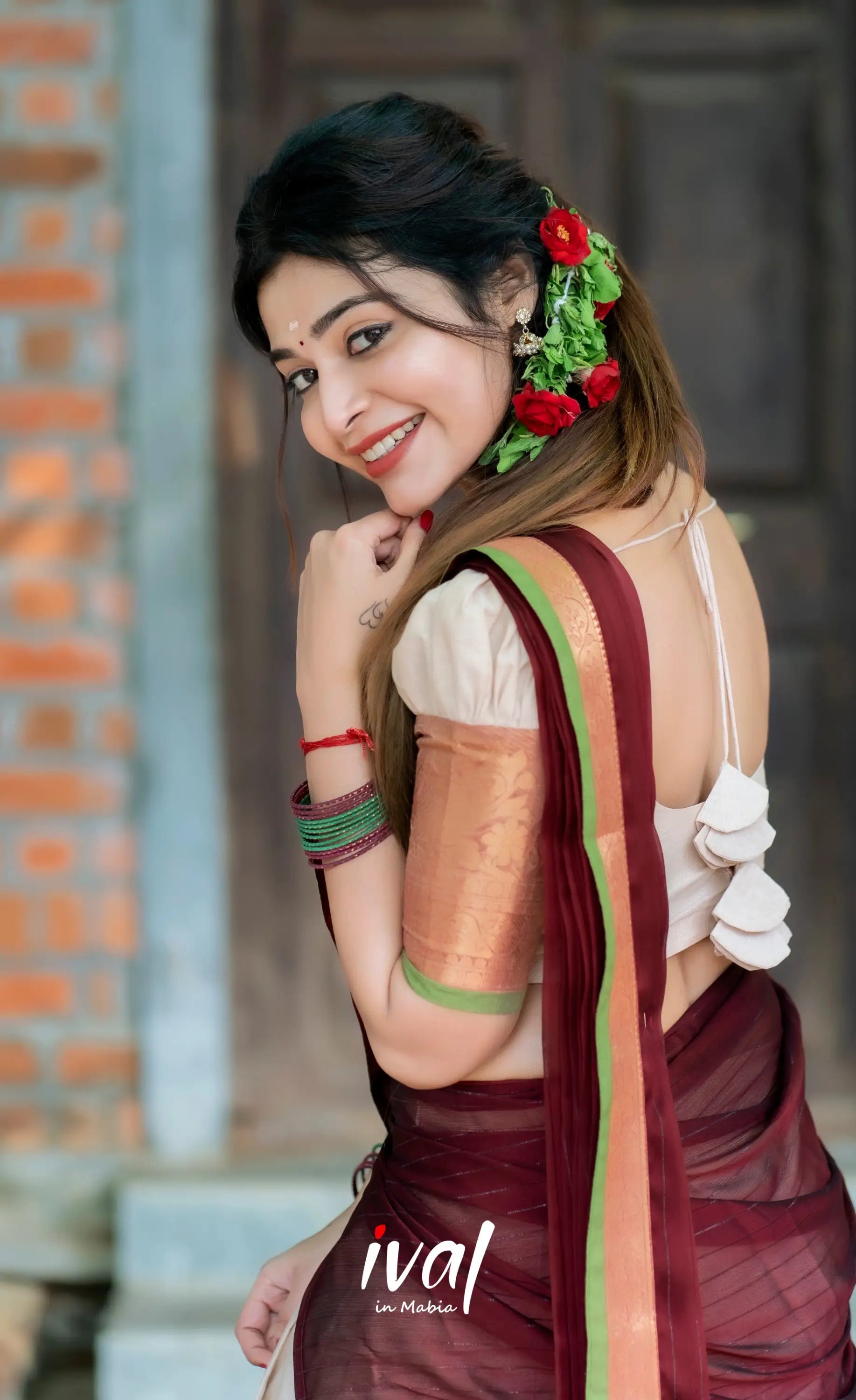 Padmaja - Half White And Maroon Cotton Halfsaree Sarees