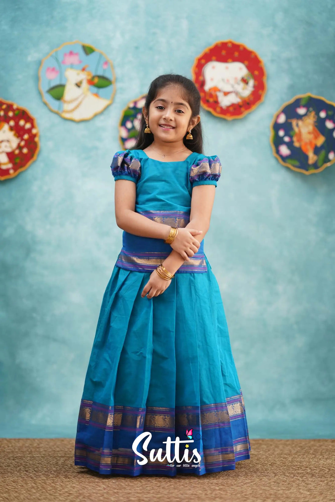 Padmaja - Light Blue And Magenta Pink Pavadai Sattai Kids-Suttis