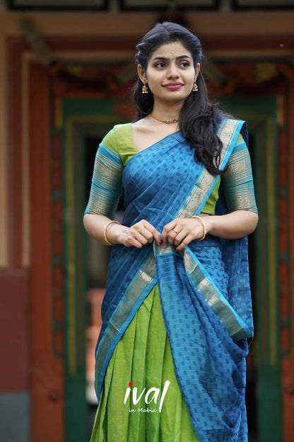 Padmaja - Light Green And Blue Cotton Halfsaree Half Sarees