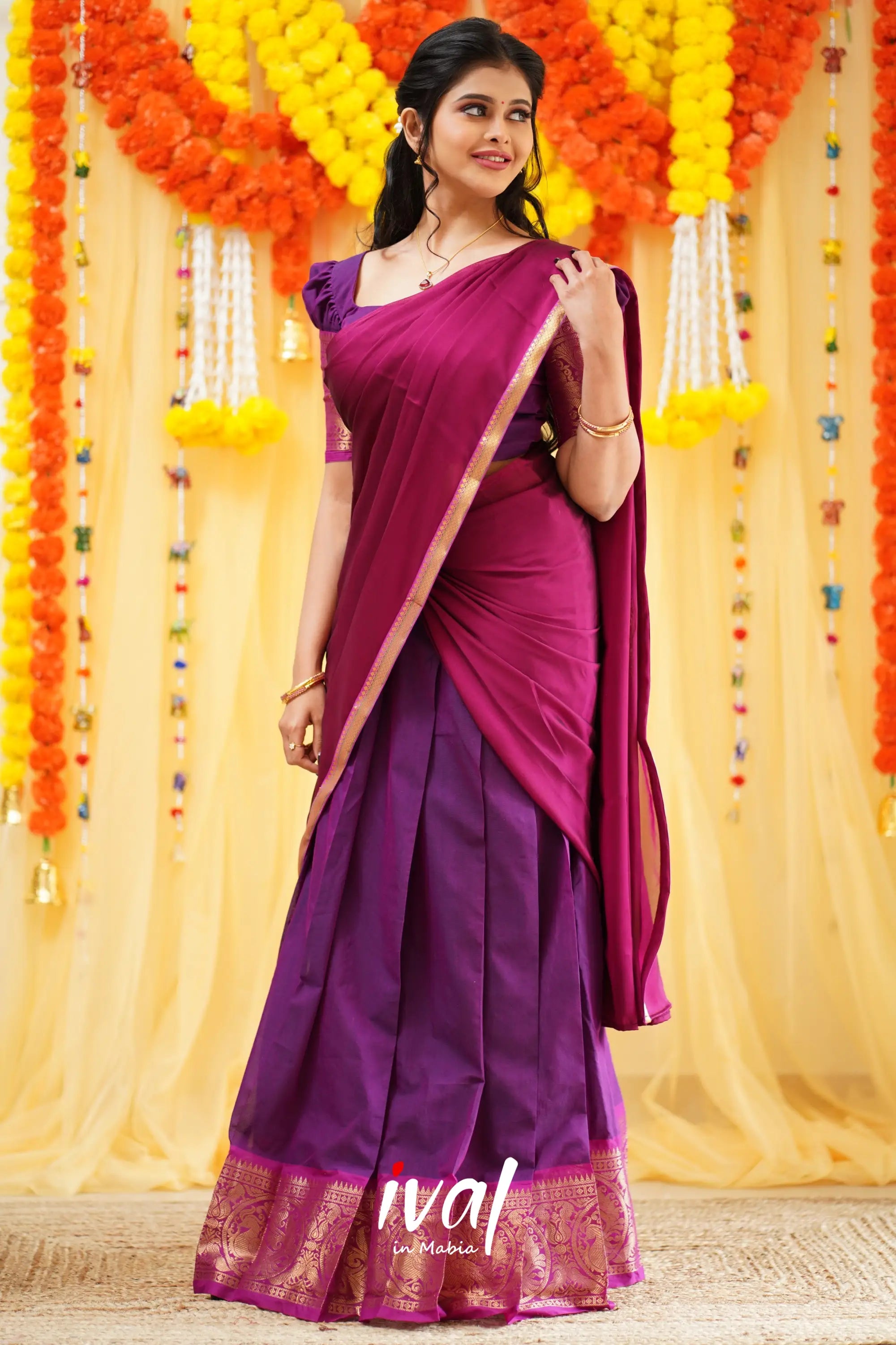 Padmaja - Magenta And Purple Cotton Halfsaree Half Sarees