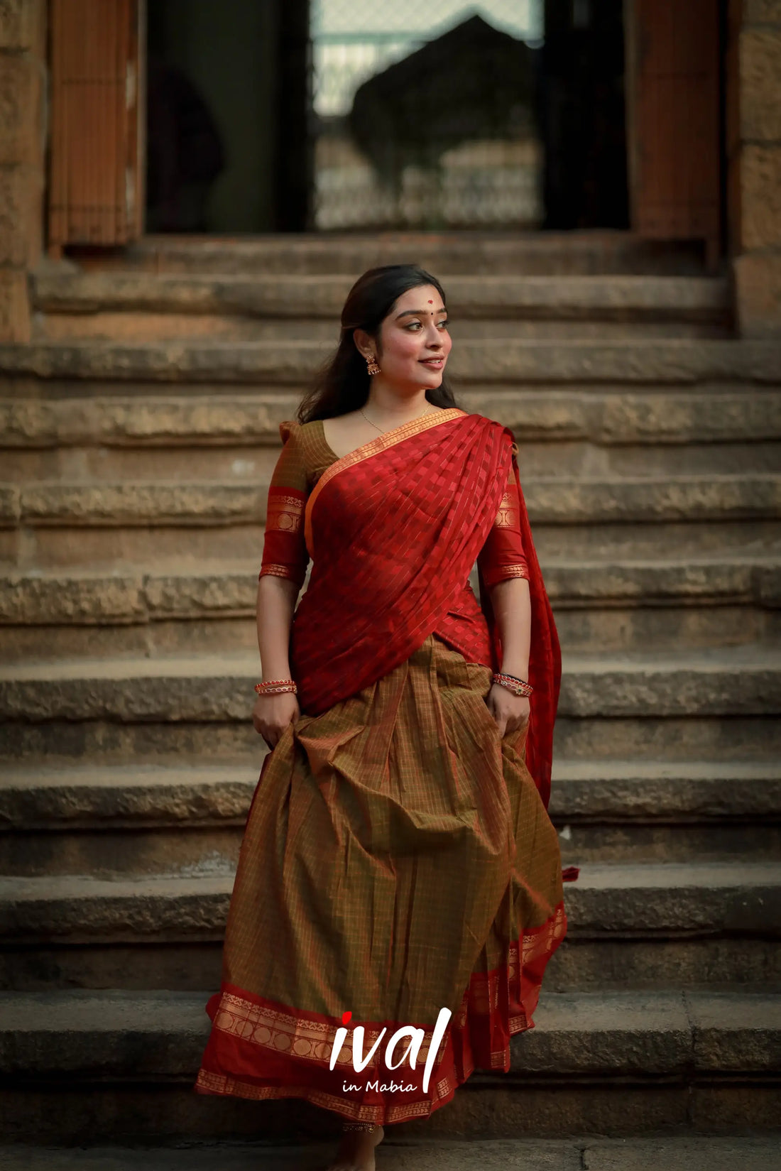 Padmaja - Manthalir And Maroon Cotton Halfsaree Half Sarees