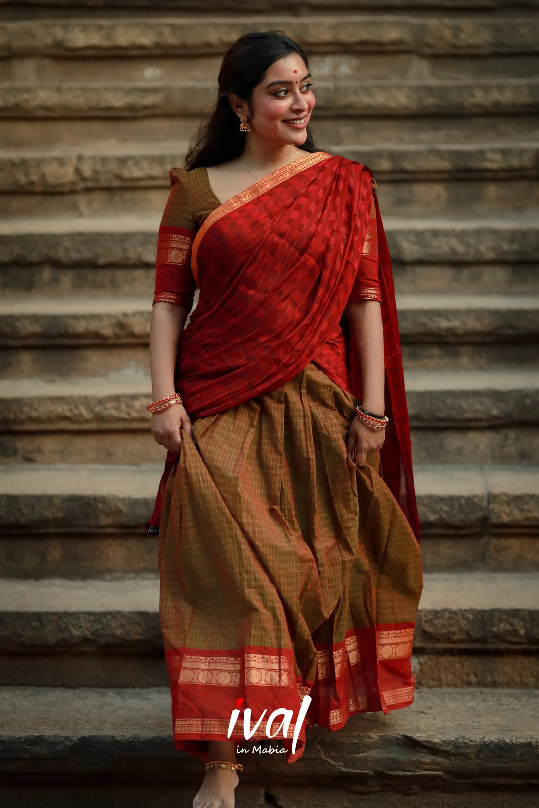 Padmaja - Manthalir And Maroon Cotton Halfsaree Half Sarees