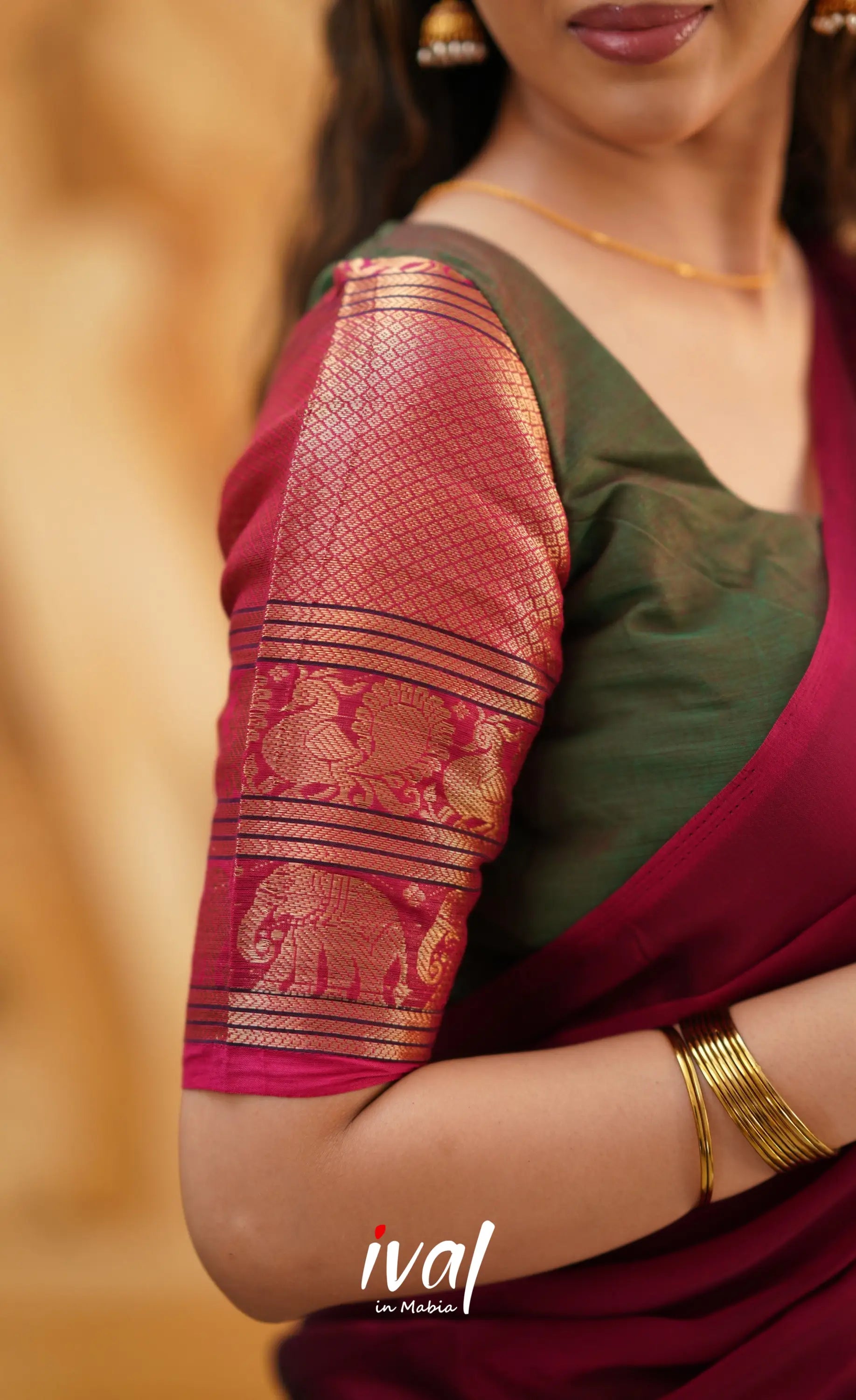 Padmaja - Manthalir Green And Reddish Maroon Cotton Halfsaree Half Sarees