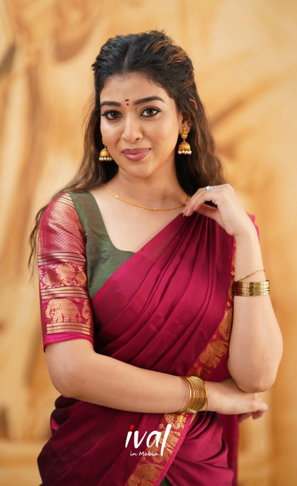 Padmaja - Manthalir Green And Reddish Maroon Cotton Halfsaree Half Sarees