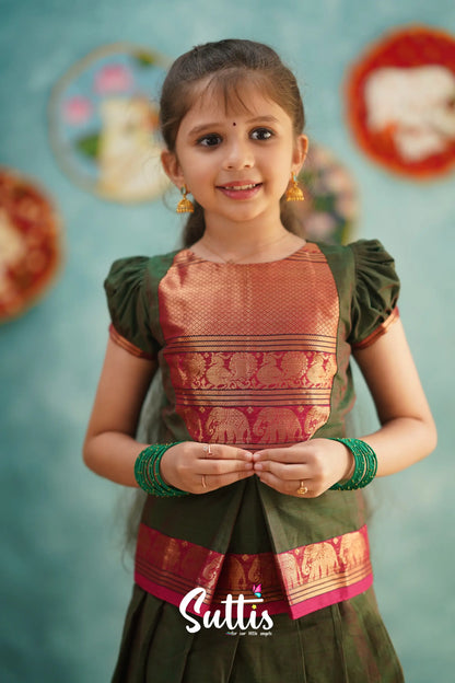 Padmaja - Manthalir Green And Reddish Maroon Pavadai Sattai Kids-Suttis