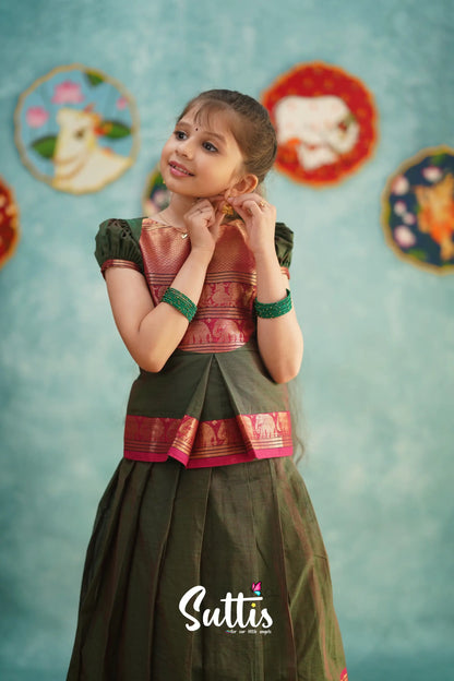 Padmaja - Manthalir Green And Reddish Maroon Pavadai Sattai Kids-Suttis