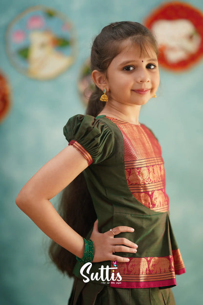 Padmaja - Manthalir Green And Reddish Maroon Pavadai Sattai Kids-Suttis