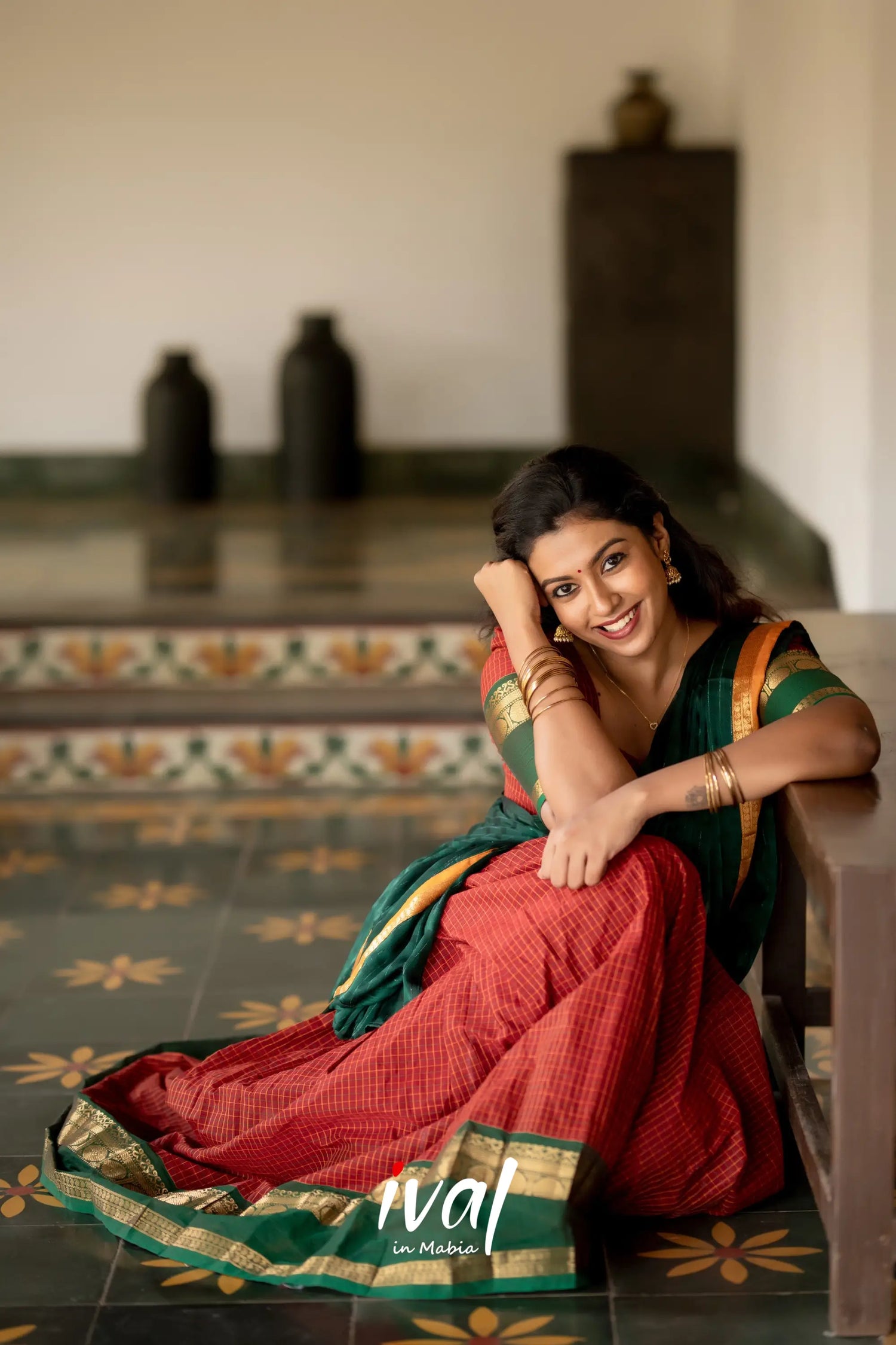 Padmaja - Maroon And Dark Green Cotton Halfsaree Half Sarees