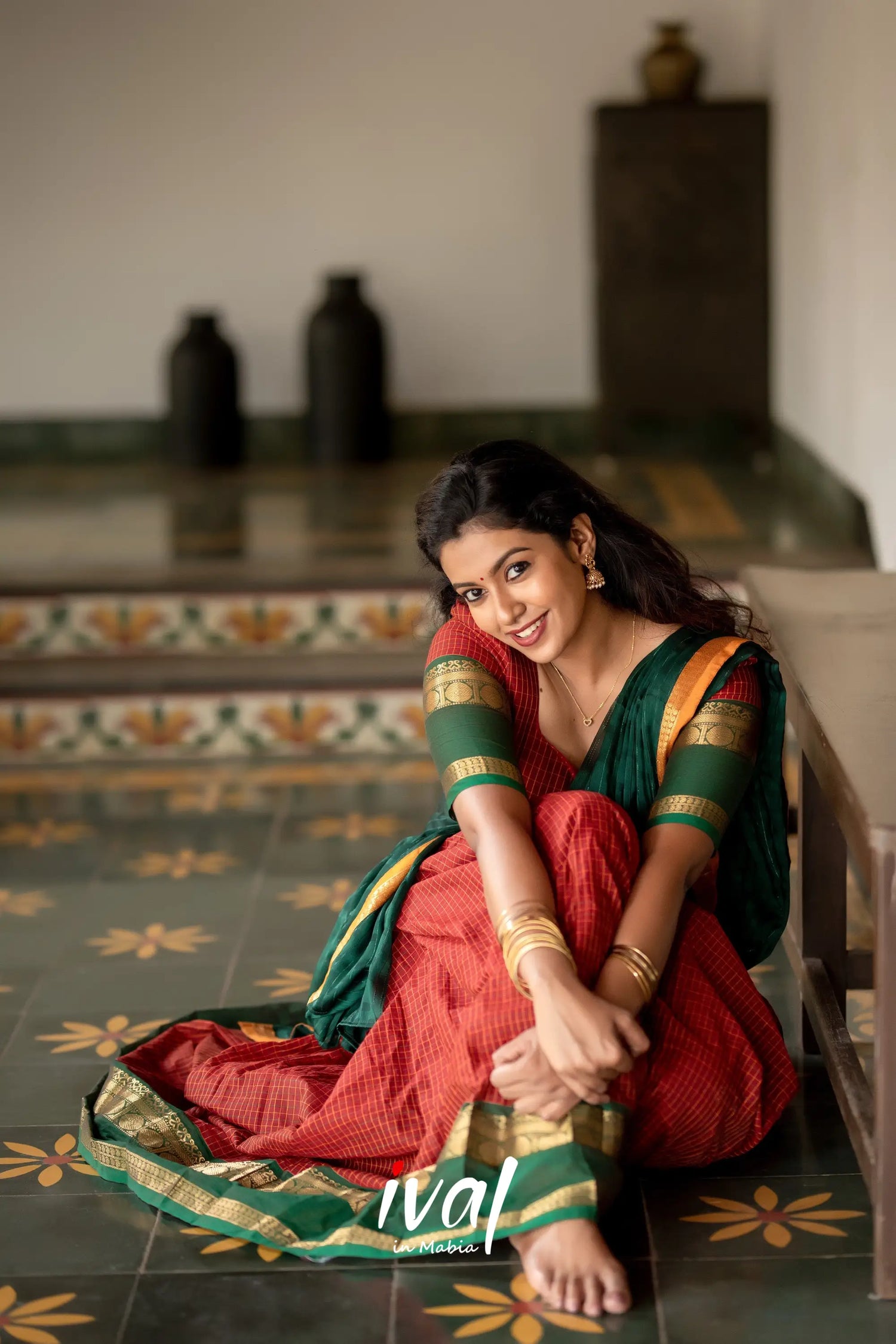 Padmaja - Maroon And Dark Green Cotton Halfsaree Half Sarees