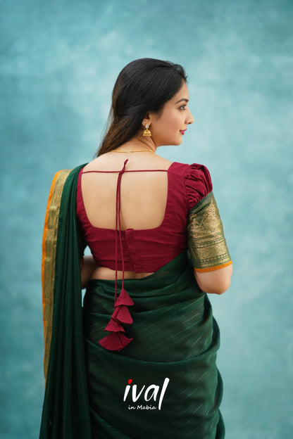 Padmaja - Maroon And Dark Green Cotton Halfsaree Half Sarees