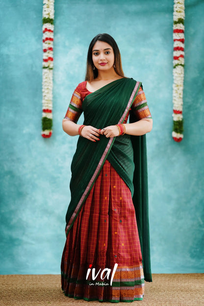 Padmaja - Maroon And Mustard Cotton Halfsaree Half Sarees