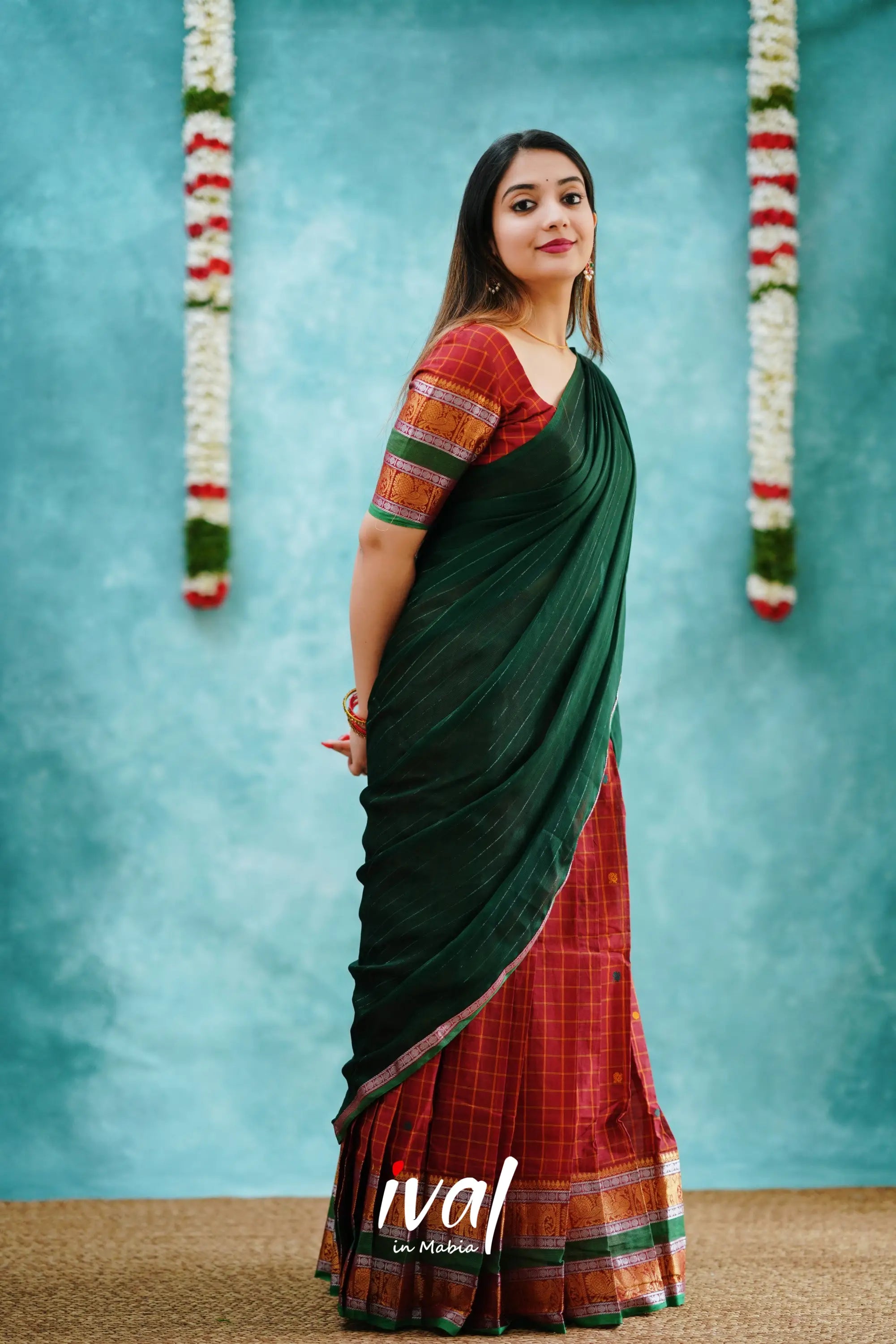 Padmaja - Maroon And Mustard Cotton Halfsaree Half Sarees