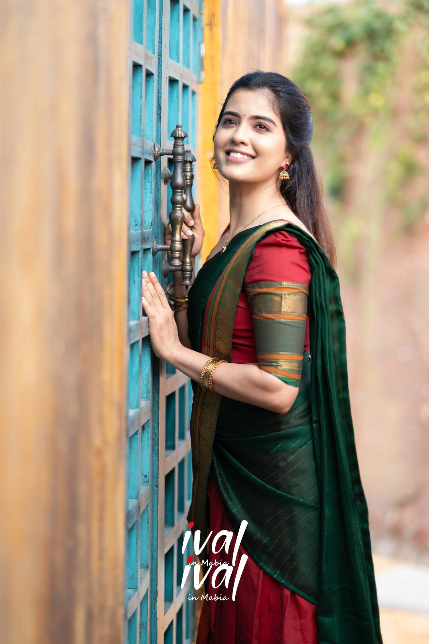 Padmaja - Maroonish Red And Bottle Green Cotton Halfsaree Half Sarees