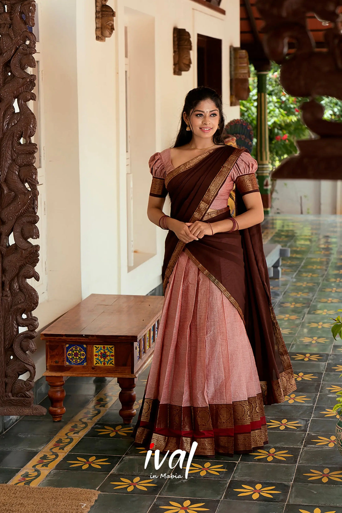 Padmaja - Mauve And Brown Cotton Halfsaree Half Sarees