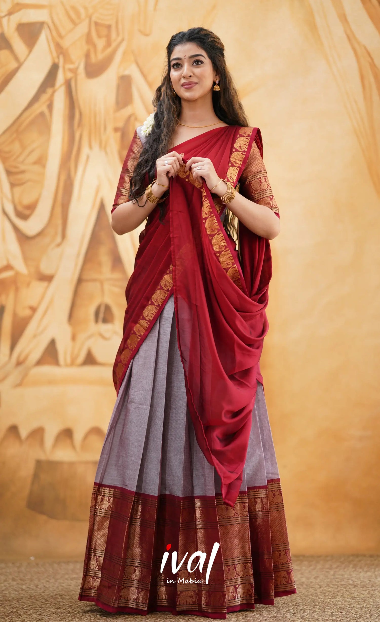 Padmaja - Mauve And Red Cotton Halfsaree Half Sarees