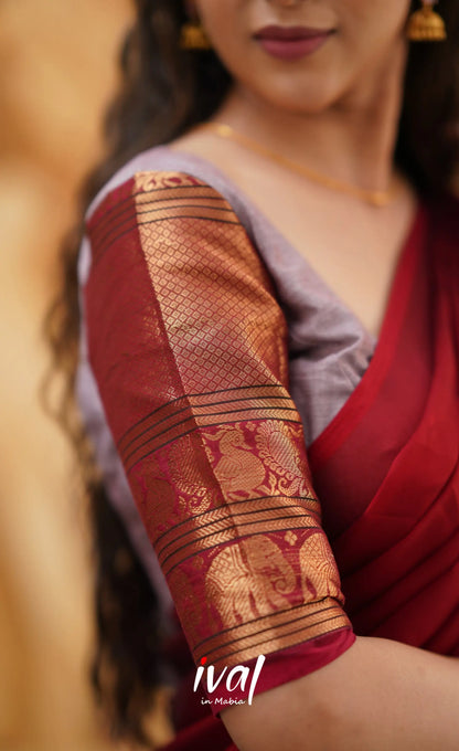 Padmaja - Mauve And Red Cotton Halfsaree Half Sarees