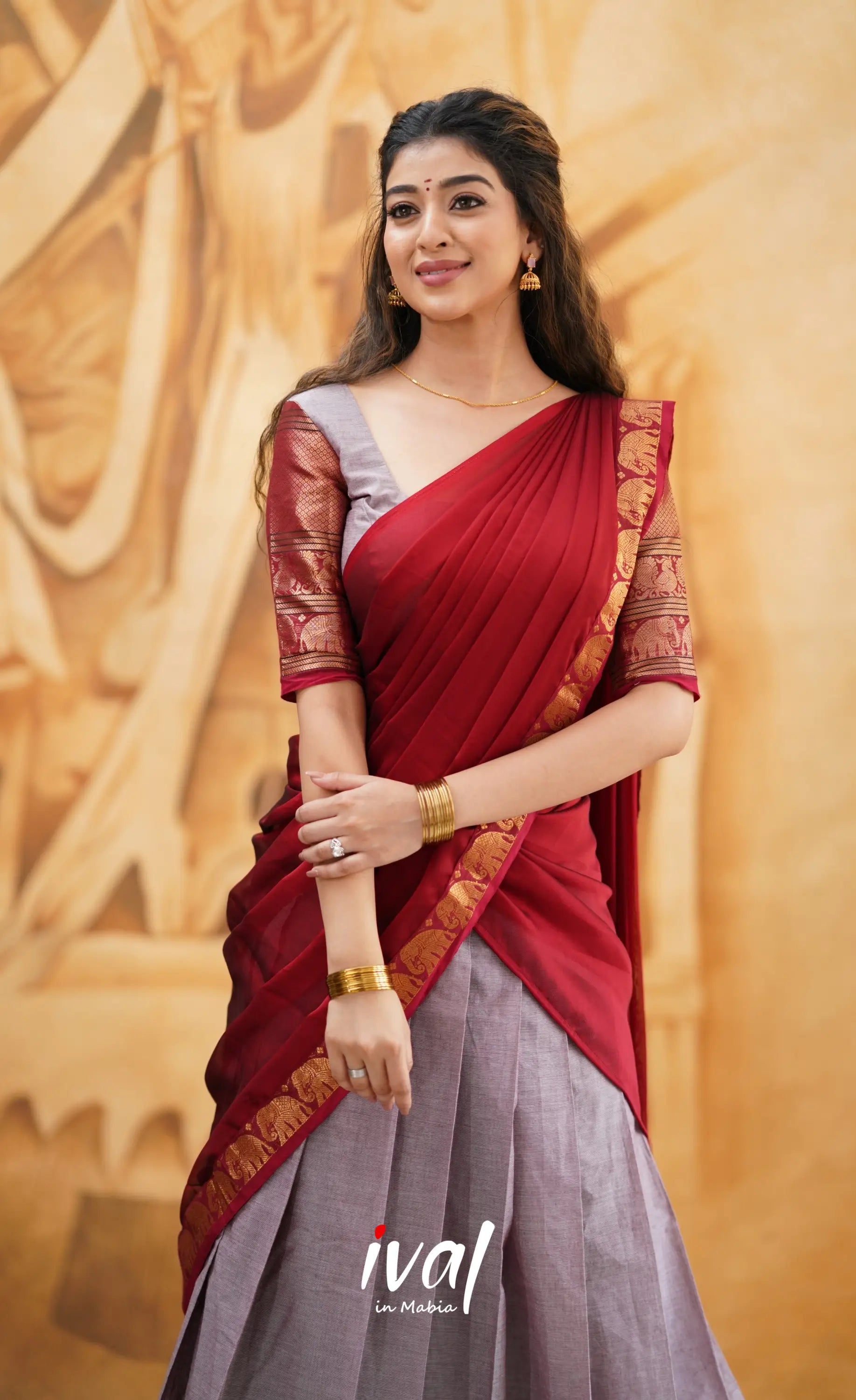 Padmaja - Mauve And Red Cotton Halfsaree Half Sarees