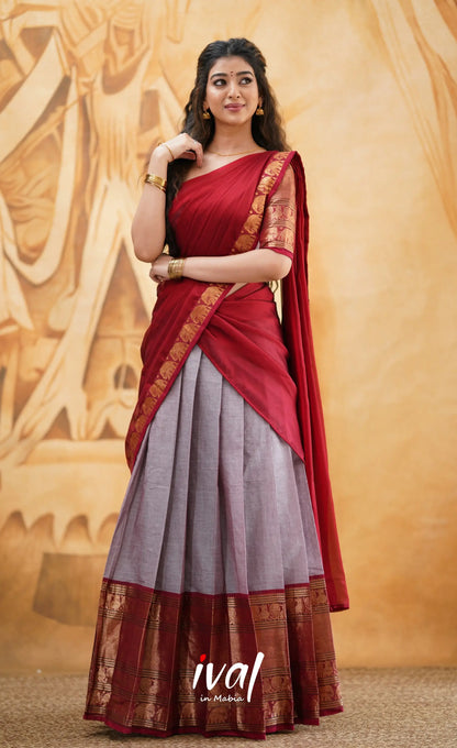 Padmaja - Mauve And Red Cotton Halfsaree Half Sarees