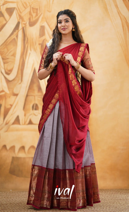 Padmaja - Mauve And Red Cotton Halfsaree Half Sarees