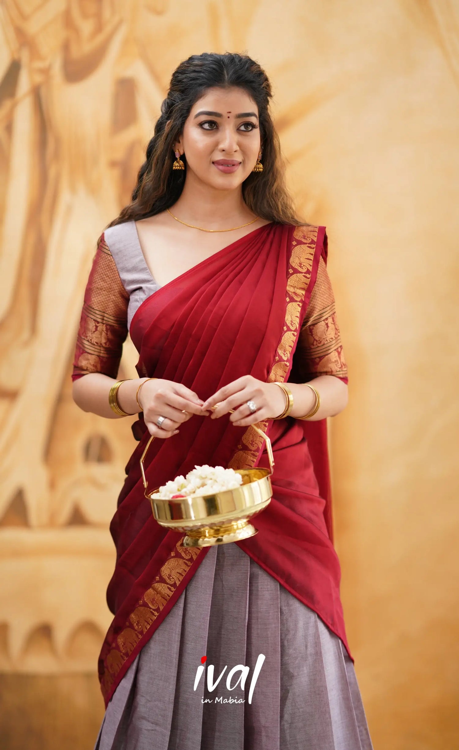 Padmaja - Mauve And Red Cotton Halfsaree Half Sarees