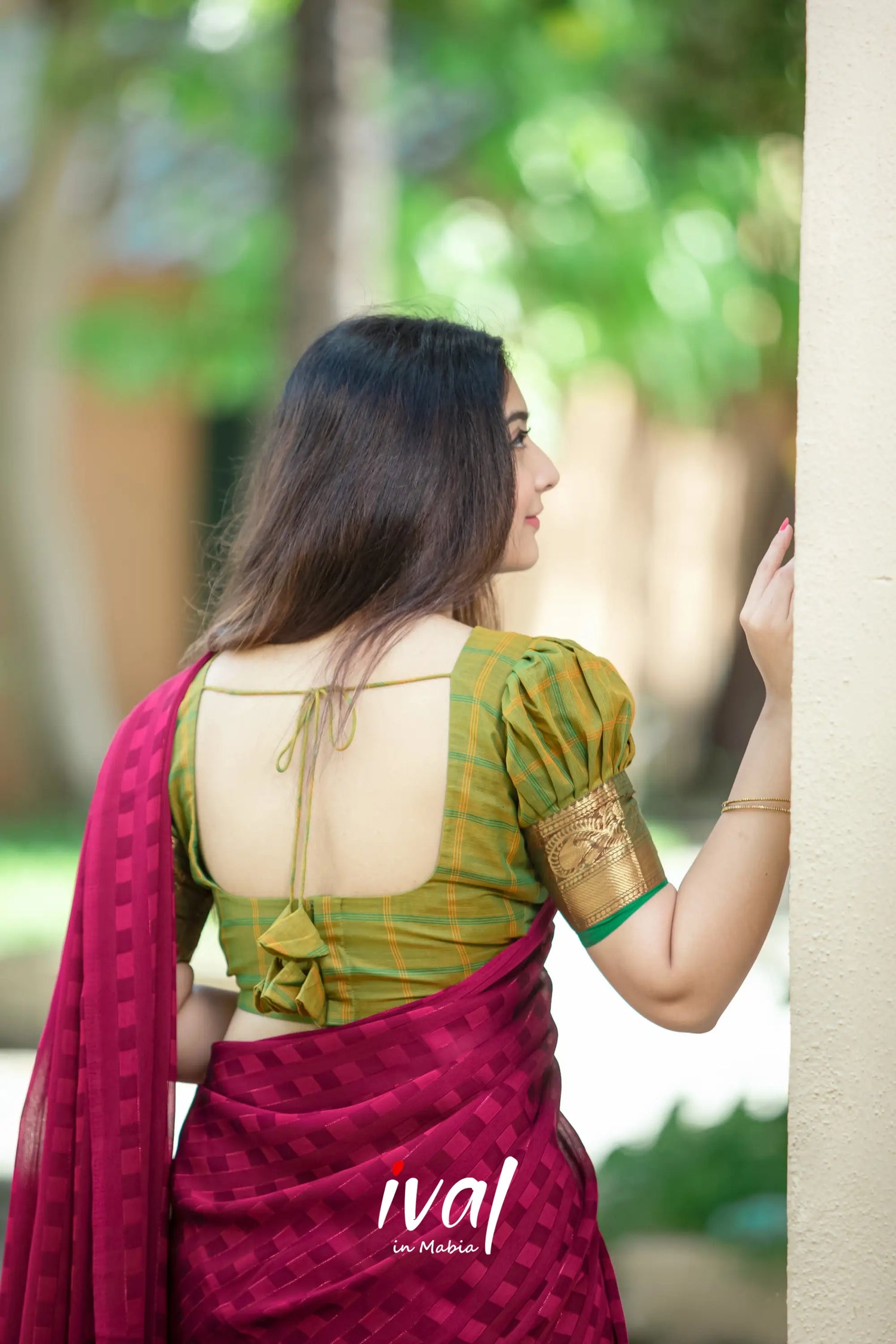 Padmaja - Mehendi Green And Pink Cotton Halfsaree Half Sarees