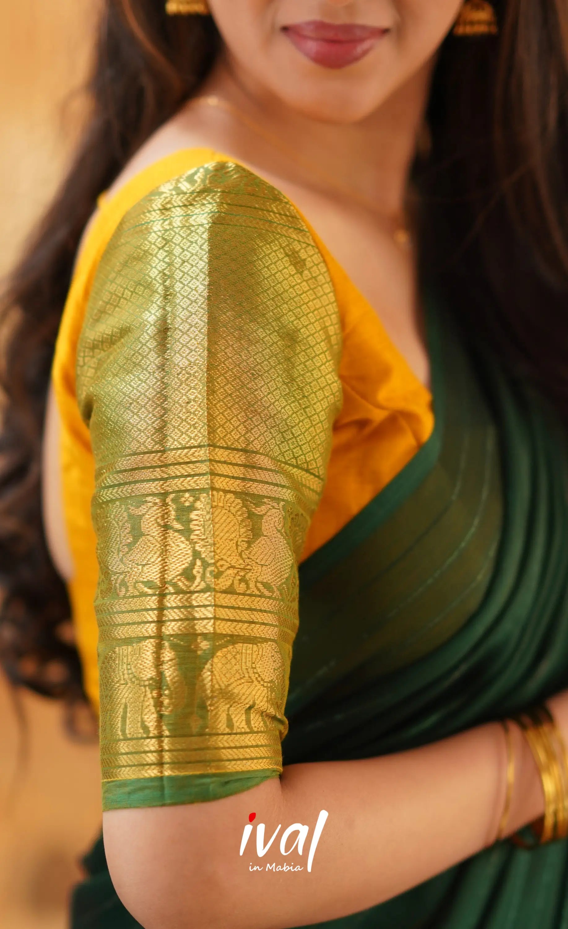 Padmaja - Mustard Yellow And Dark Green Cotton Halfsaree Half Sarees