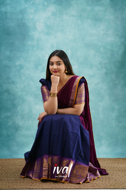 Padmaja - Navy Blue And Magenta Cotton Halfsaree Half Sarees