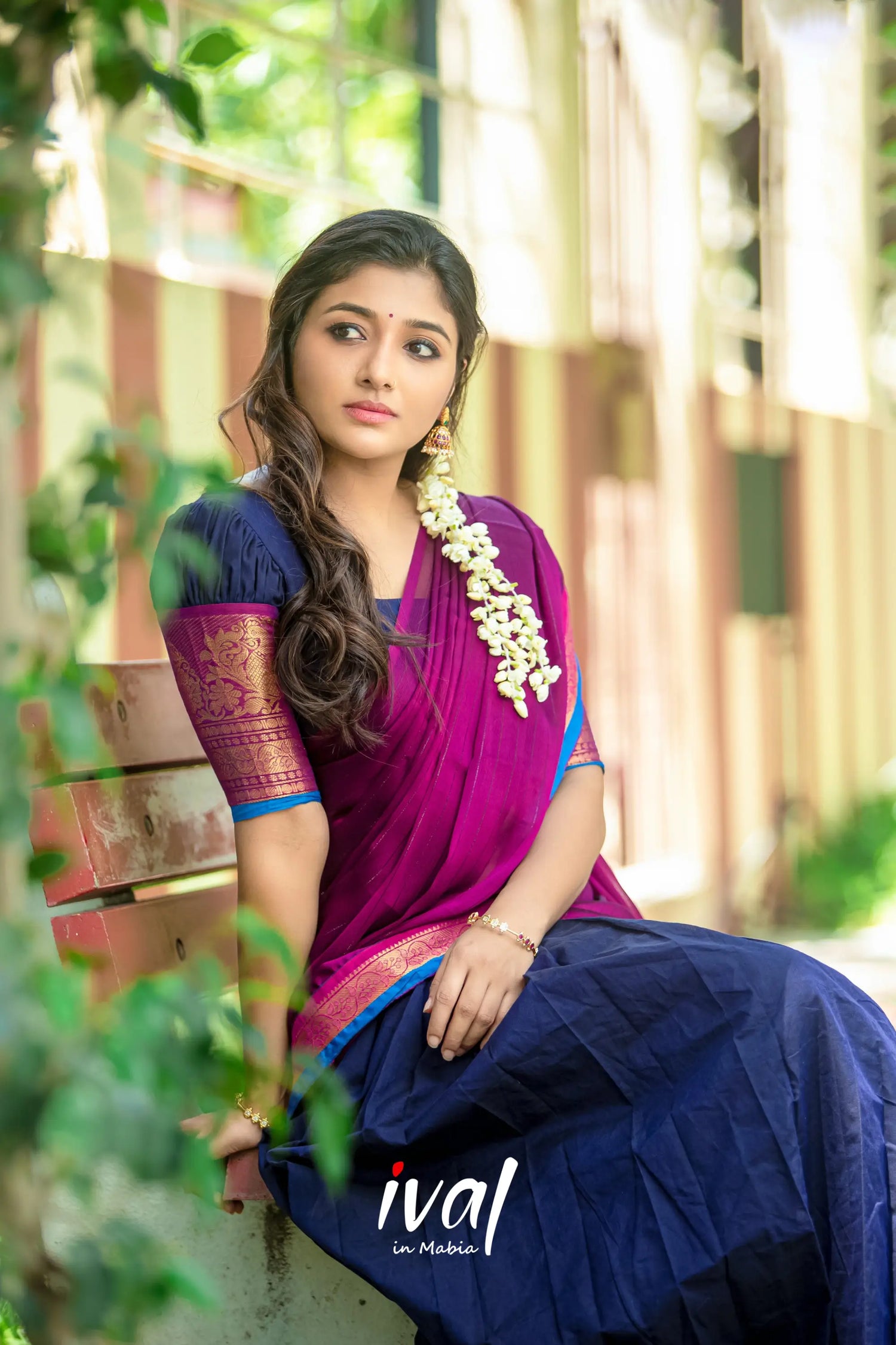 Padmaja - Navy Blue And Magenta Cotton Halfsaree Half Sarees