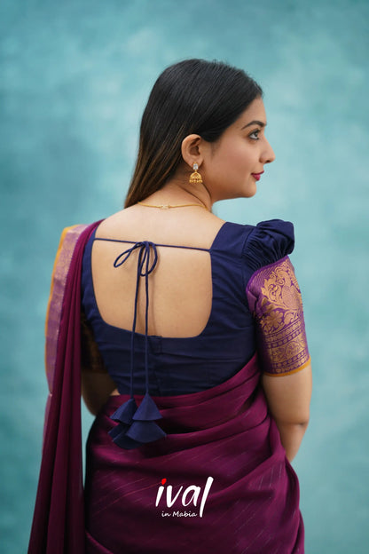 Padmaja - Navy Blue And Magenta Cotton Halfsaree Half Sarees