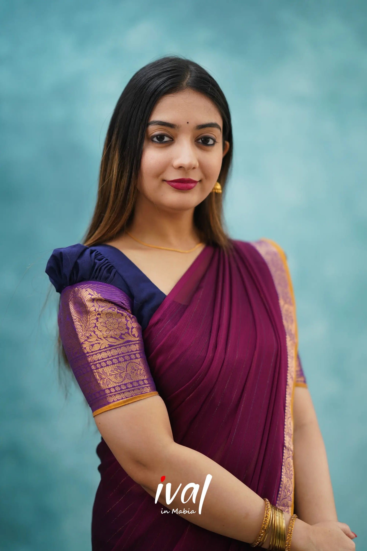 Padmaja - Navy Blue And Magenta Cotton Halfsaree Half Sarees