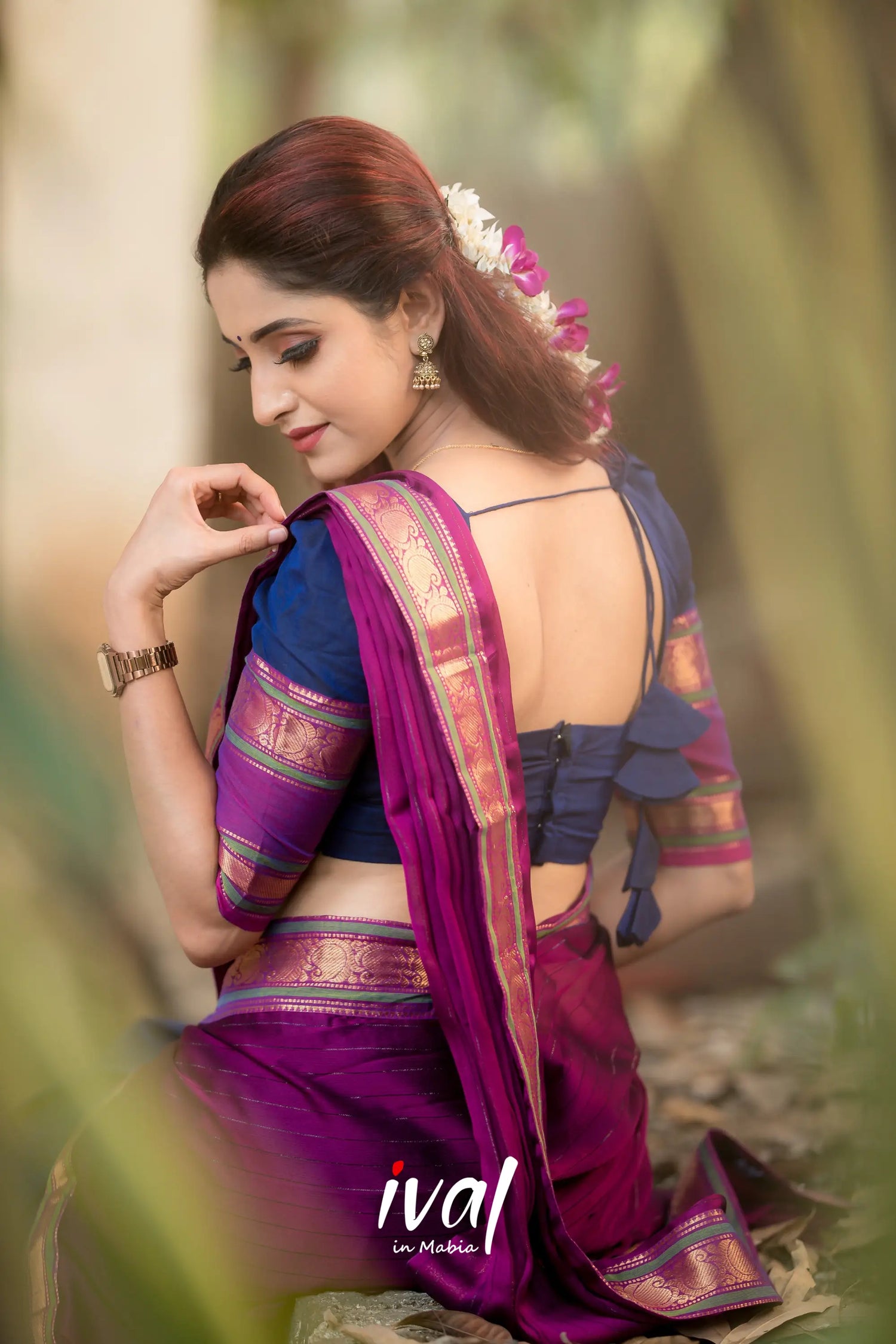 Padmaja - Navy Blue And Pinkish Magenta Cotton Halfsaree Half Sarees