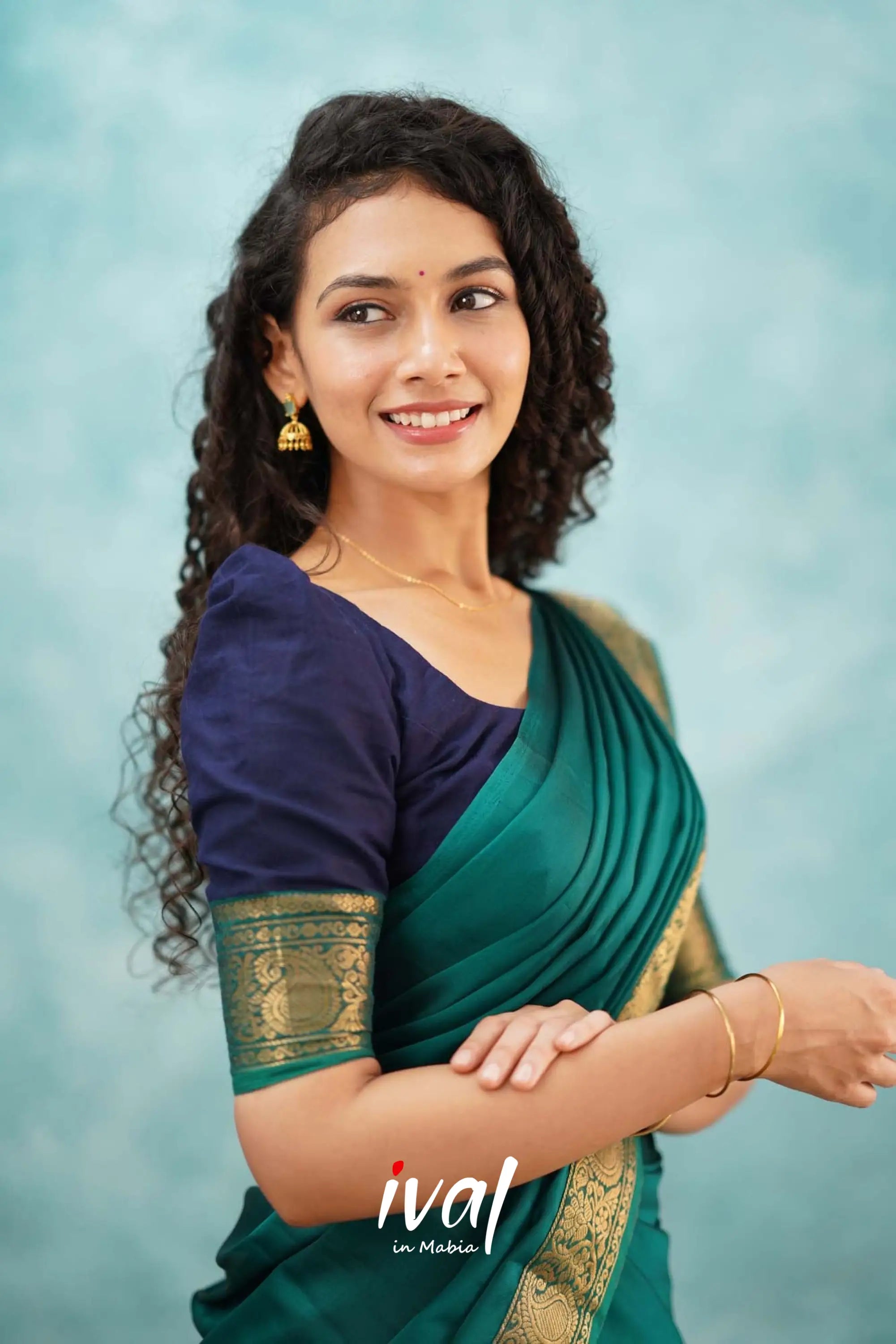 Padmaja - Navy Blue And Teal Green Cotton Halfsaree Half Sarees