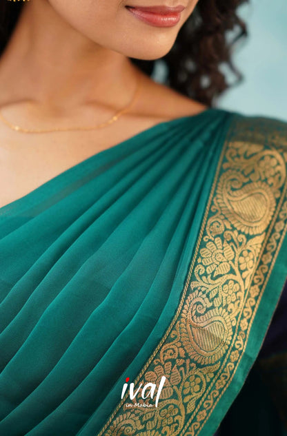 Padmaja - Navy Blue And Teal Green Cotton Halfsaree Half Sarees