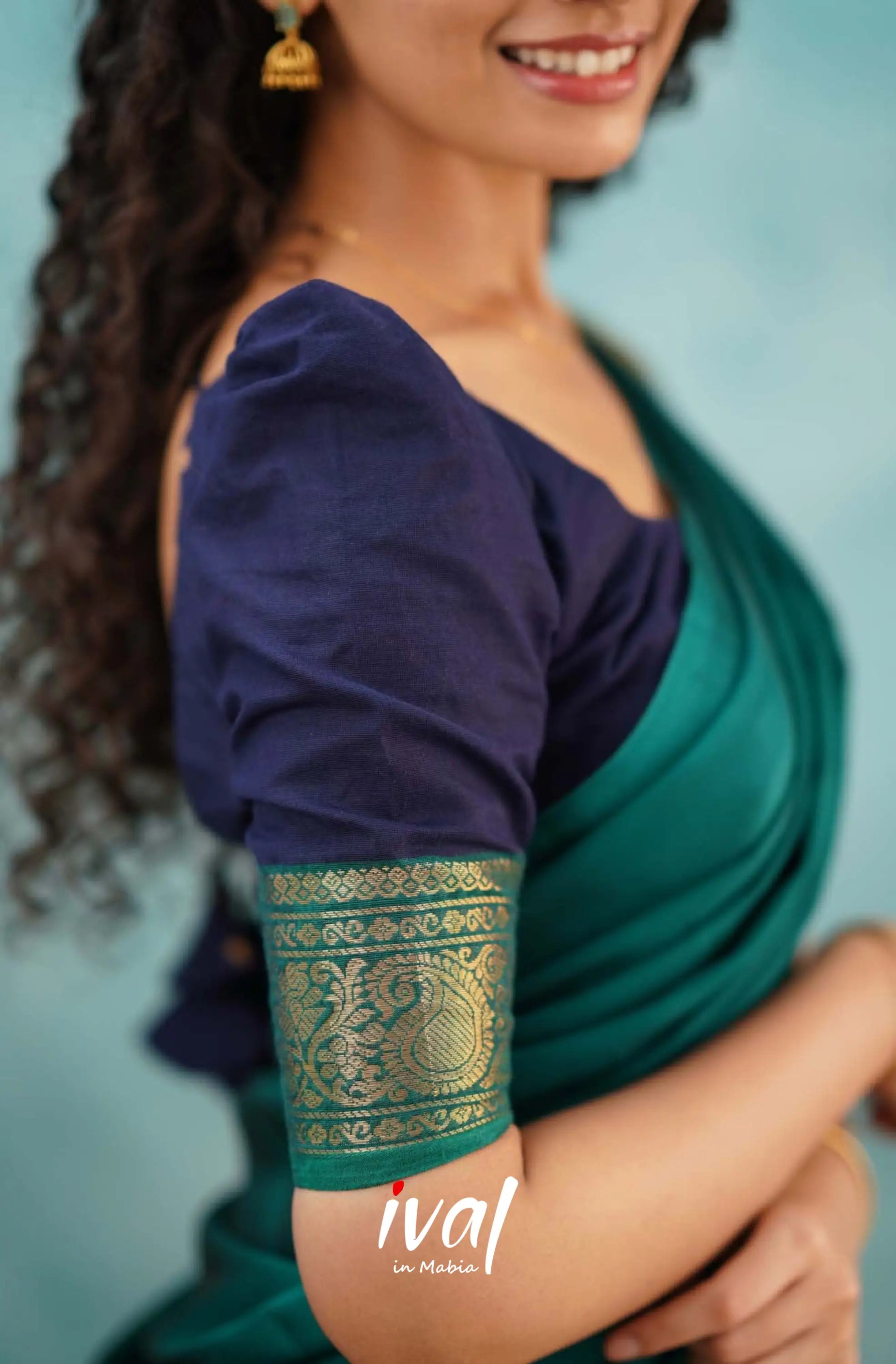 Padmaja - Navy Blue And Teal Green Cotton Halfsaree Half Sarees