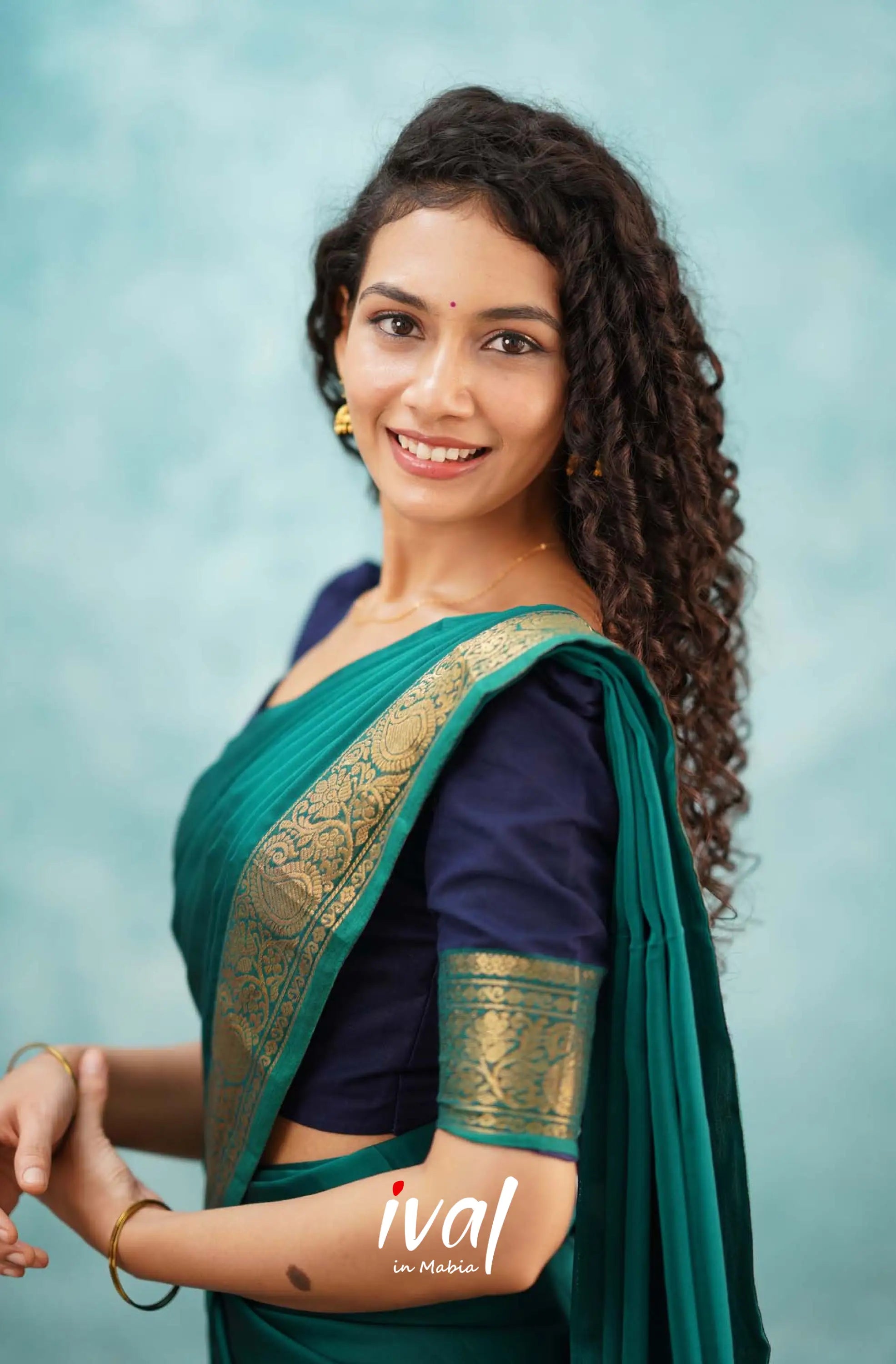 Padmaja - Navy Blue And Teal Green Cotton Halfsaree Half Sarees