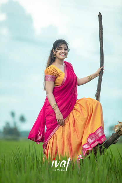 Padmaja - Orange And Pink Cotton Halfsaree Half Sarees