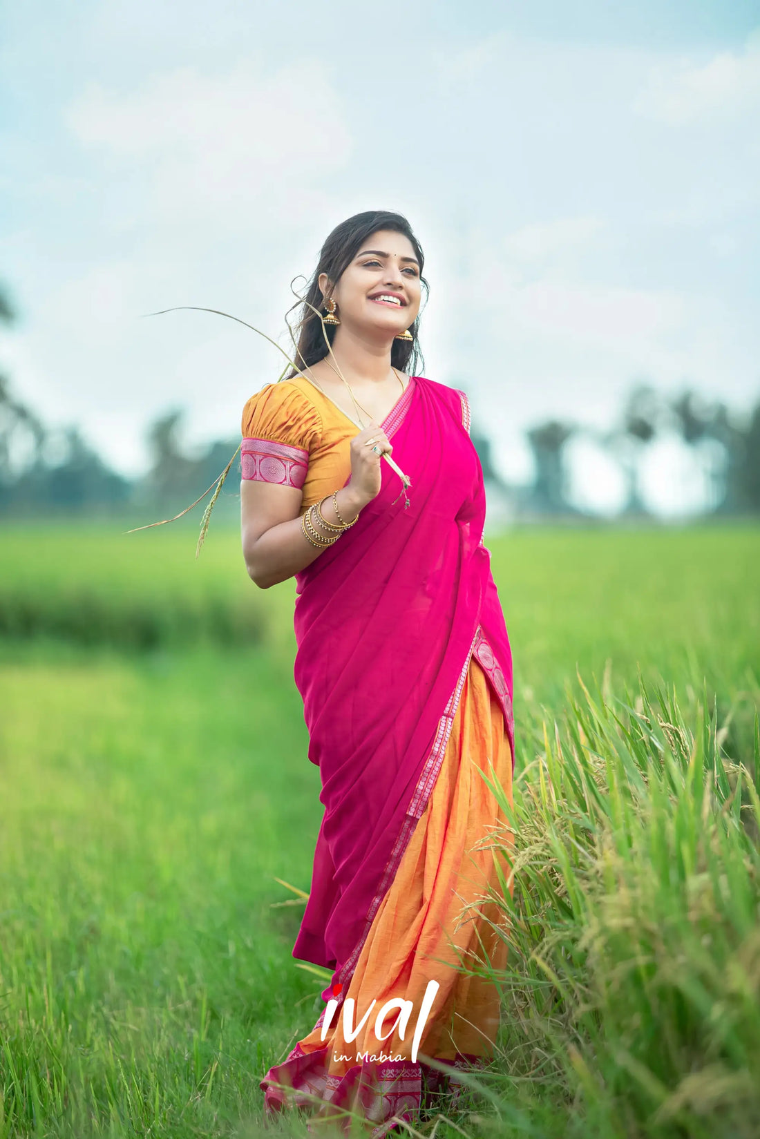 Padmaja - Orange And Pink Cotton Halfsaree Half Sarees