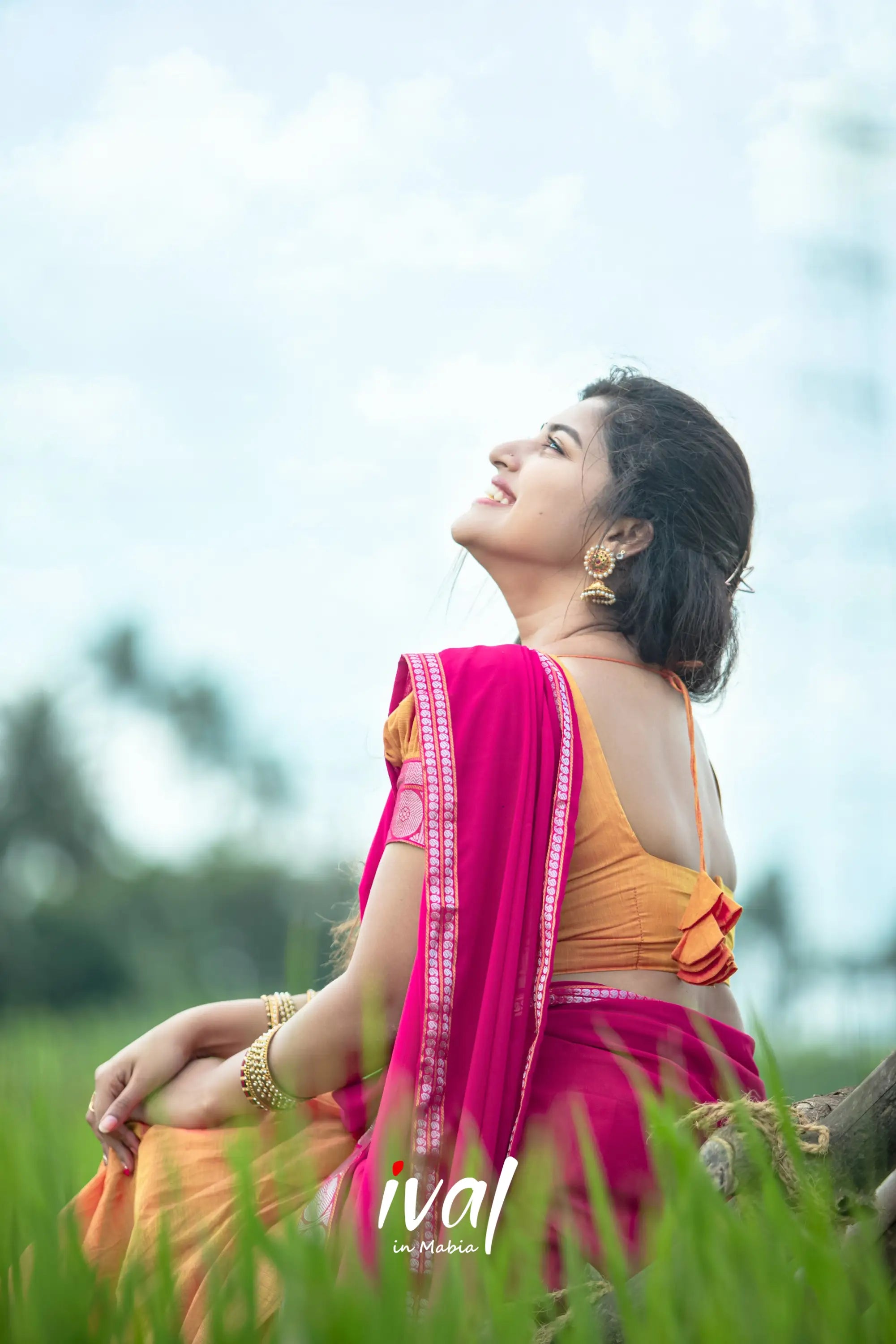 Padmaja - Orange And Pink Cotton Halfsaree Half Sarees