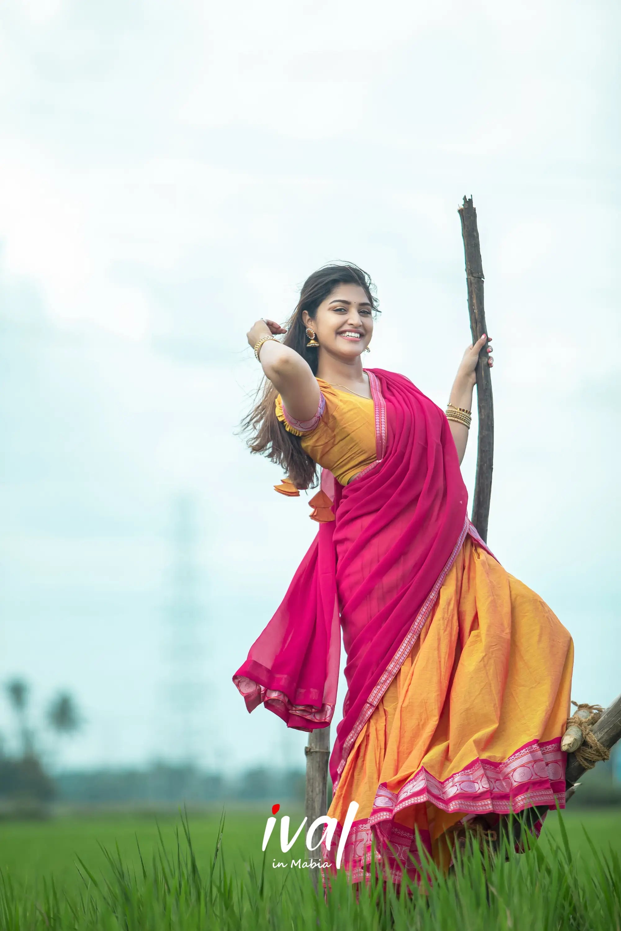 Padmaja - Orange And Pink Cotton Halfsaree Half Sarees