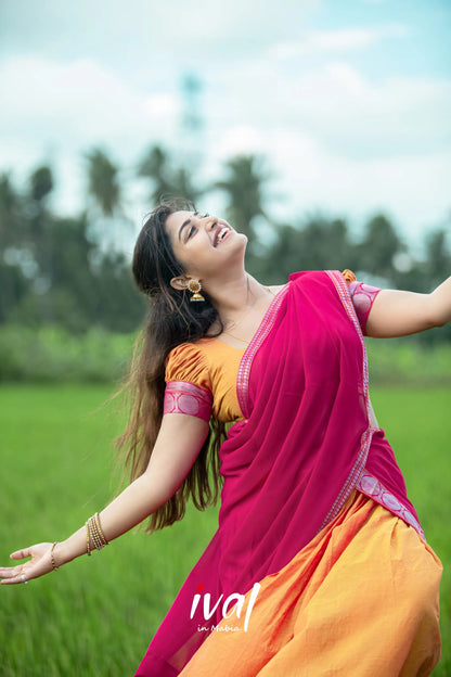 Padmaja - Orange And Pink Cotton Halfsaree Half Sarees