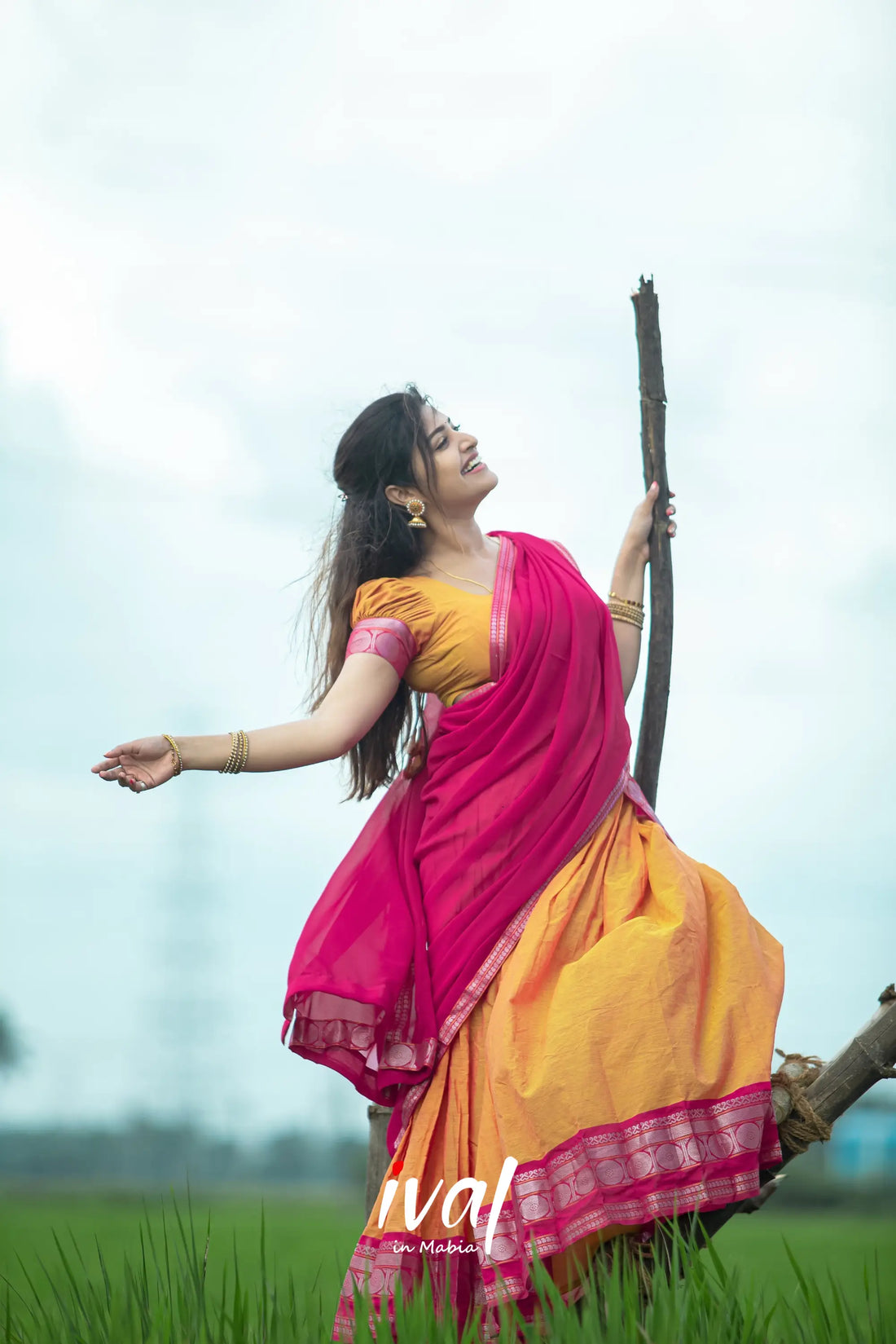 Padmaja - Orange And Pink Cotton Halfsaree Half Sarees