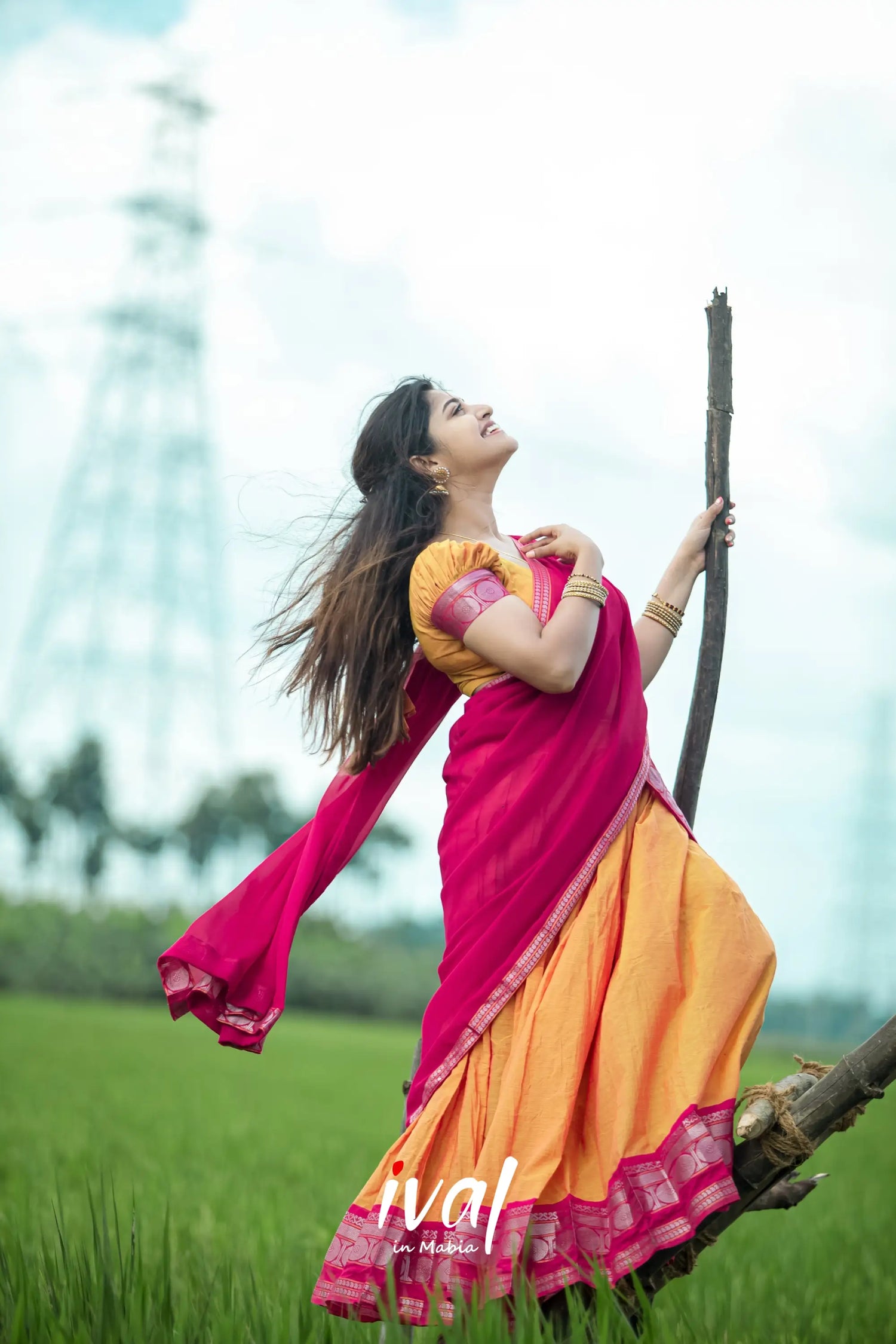 Padmaja - Orange And Pink Cotton Halfsaree Half Sarees