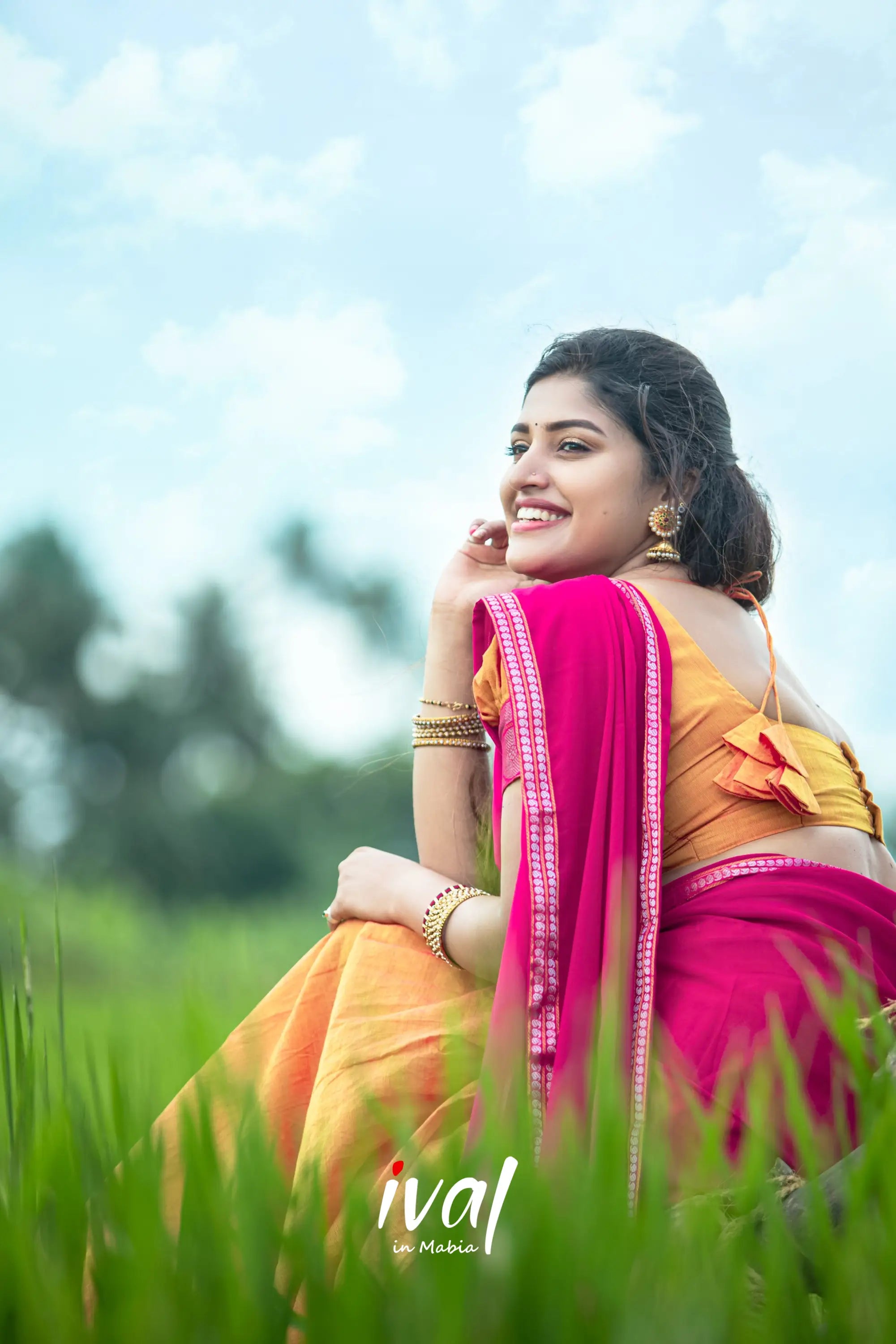 Padmaja - Orange And Pink Cotton Halfsaree Half Sarees