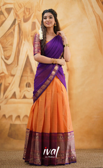 Padmaja - Orange And Purple Cotton Halfsaree