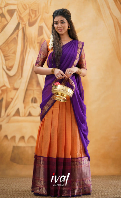 Padmaja - Orange And Purple Cotton Halfsaree