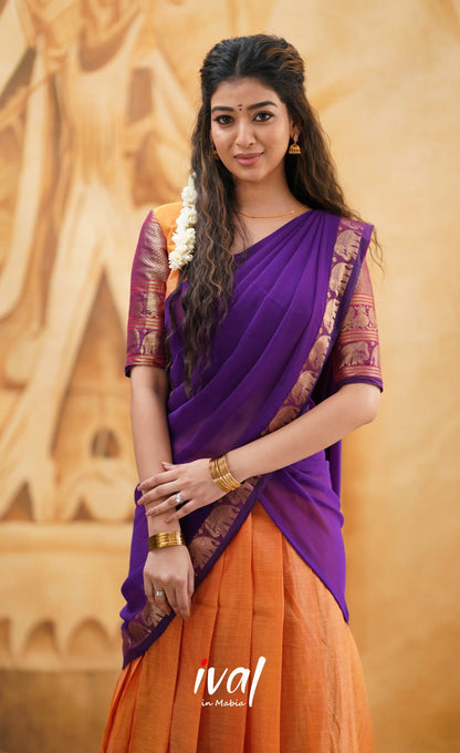 Padmaja - Orange And Purple Cotton Halfsaree