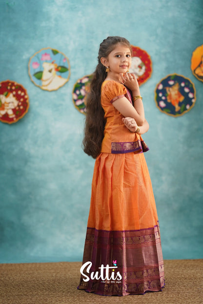 Padmaja - Orange And Purple Pavadai Sattai Kids-Suttis