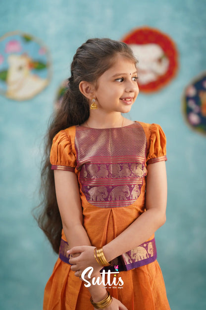 Padmaja - Orange And Purple Pavadai Sattai Kids-Suttis